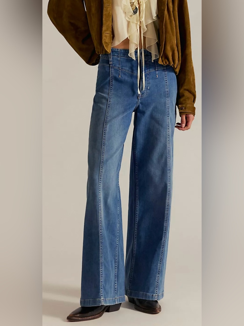 NEW Free People Women’s Libre Wide-Leg Blue Denim Jeans Size 26